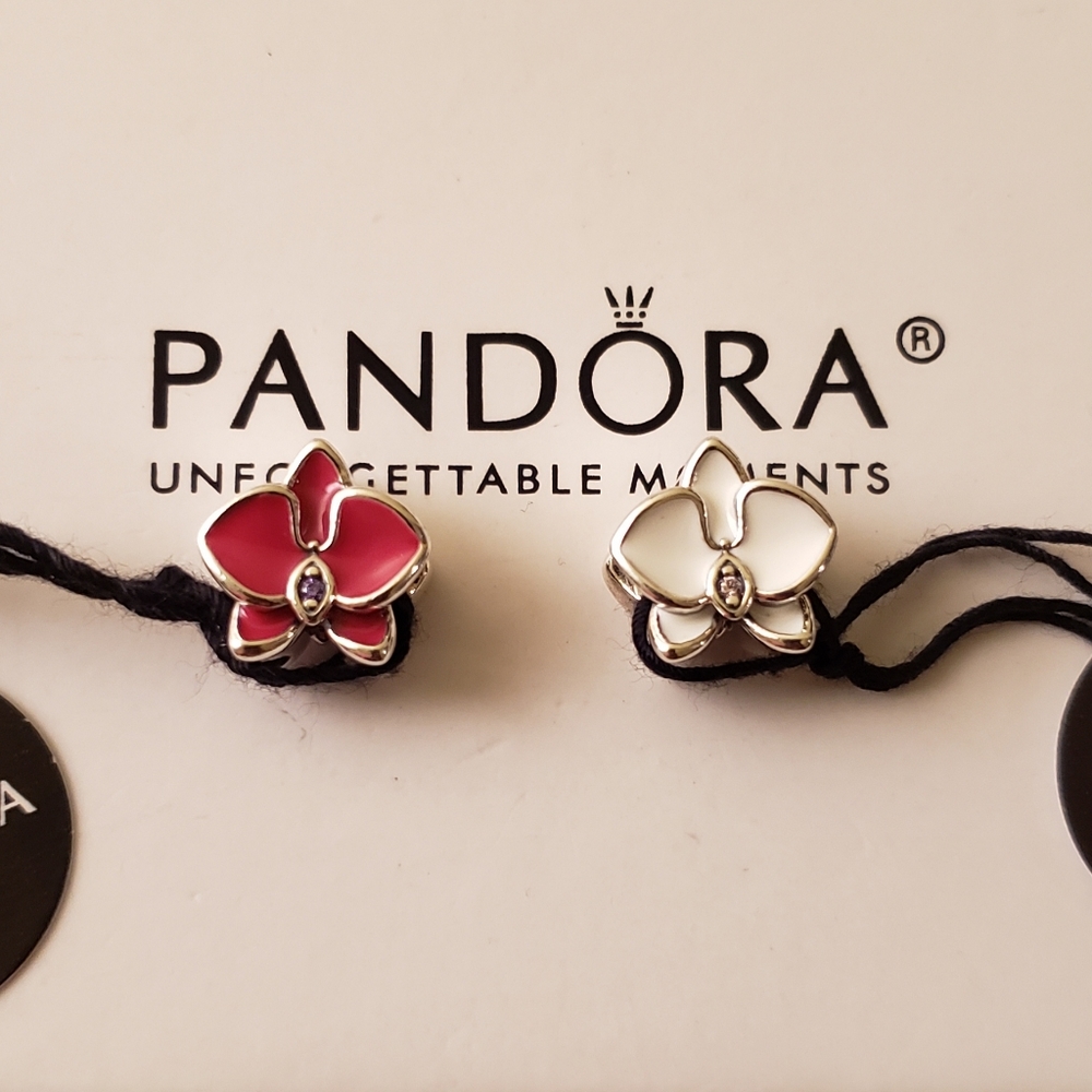 🌸 2 Authentic Pandora ⭐️RETIRED⭐️ ORCHID CHARMS - Picture 3 of 10